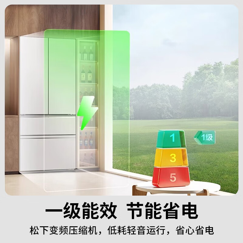 Panasonic 515L French-style multi-door four-door refrigerator 60CM depth ultra-thin zero-embedded automatic ice making dual circulation air duct first-class energy-efficiency large freezer NR-ED52APA-W White Moonlight