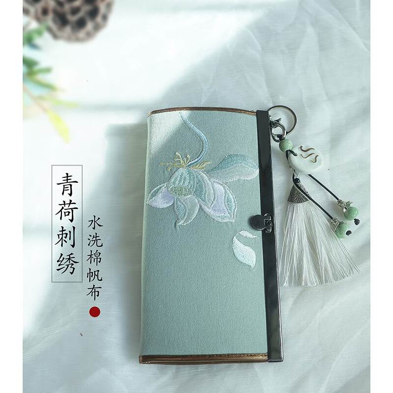 CLCEY hand-held long wallet 8 cards embroidered cloth bag handmade fabric forest style literary retro Chinese style antique ladies gift gift flower and leaf embroidery--bright velvet 19*10