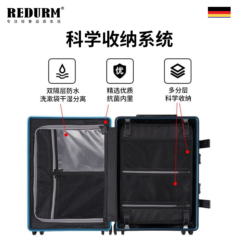 REDURM suitcase trolley case, aluminum magnesium alloy large capacity case, high-end suitcase, men's boarding case, password box, universal wheels, steel gun color - luxury aviation-grade aluminum alloy hard case, 20 inches, boardable/suitable for short-term travel