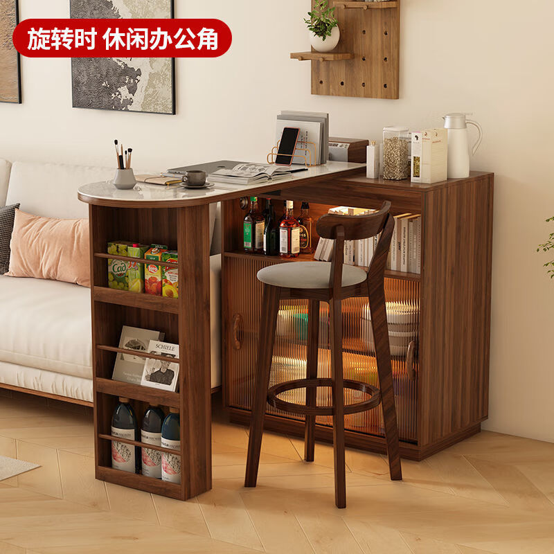 Maple Leaf Slate Bar Table Home Integrated Sideboard Living Room Island Dining Table Small Apartment Retractable Partition Storage New Style Log Color Bar Cabinet + Mobile Combination Table Including Sensor Light Socket Master Comes to Install