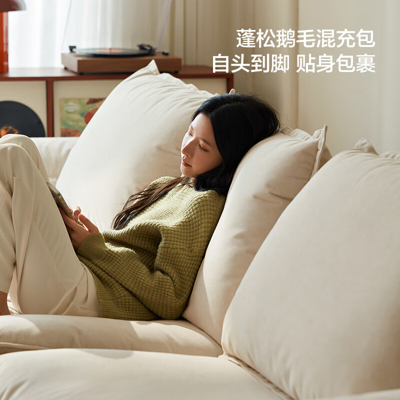 Lin's Home Removable and Washable Cat Scratching Cloth Electric Sofa Living Room 2025 New Functional Sailing Sofa Lin's Wood Industry G205 2.78 meters | Fritillaria White | Left Electric