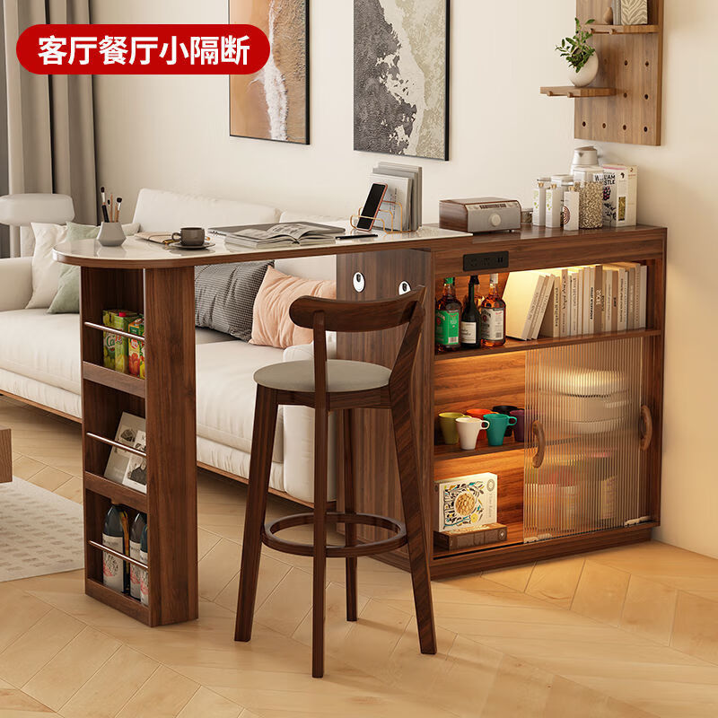Maple Leaf Slate Bar Table Home Integrated Sideboard Living Room Island Dining Table Small Apartment Retractable Partition Storage New Style Log Color Bar Cabinet + Mobile Combination Table Including Sensor Light Socket Master Comes to Install