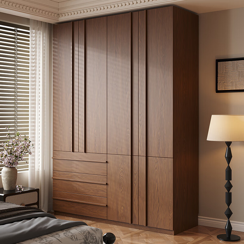French poetry custom oak wardrobe solid wood mid-century style skeleton home master bedroom one door to top four-six door wardrobe 1.2 meters long * 2.2 meters high (three-door wardrobe) ENF maternal and child grade environmentally friendly antibacterial 18MM thickened oak