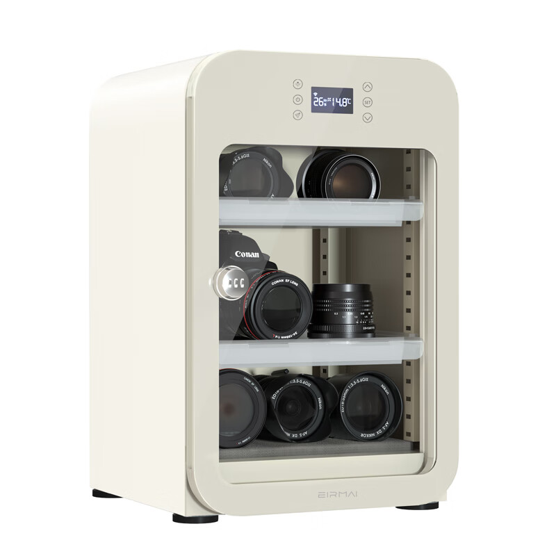 EIRMAI R4M SLR camera electronic touch screen moisture-proof box Photographic equipment drying box dehumidification cabinet Professional lens retro moisture-proof cabinet touch screen milky white