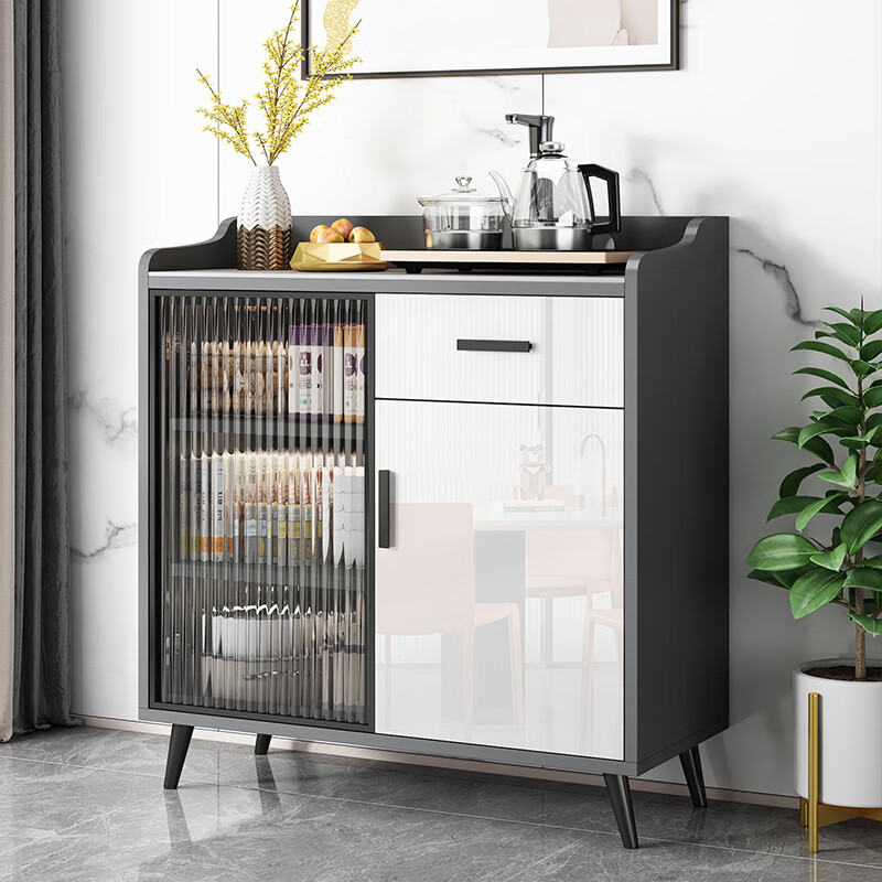 Weiwang slate sideboard modern minimalist living room small apartment storage storage glass door solid wood restaurant entrance tea cabinet Mani gray slate + glass length 68 width 32
