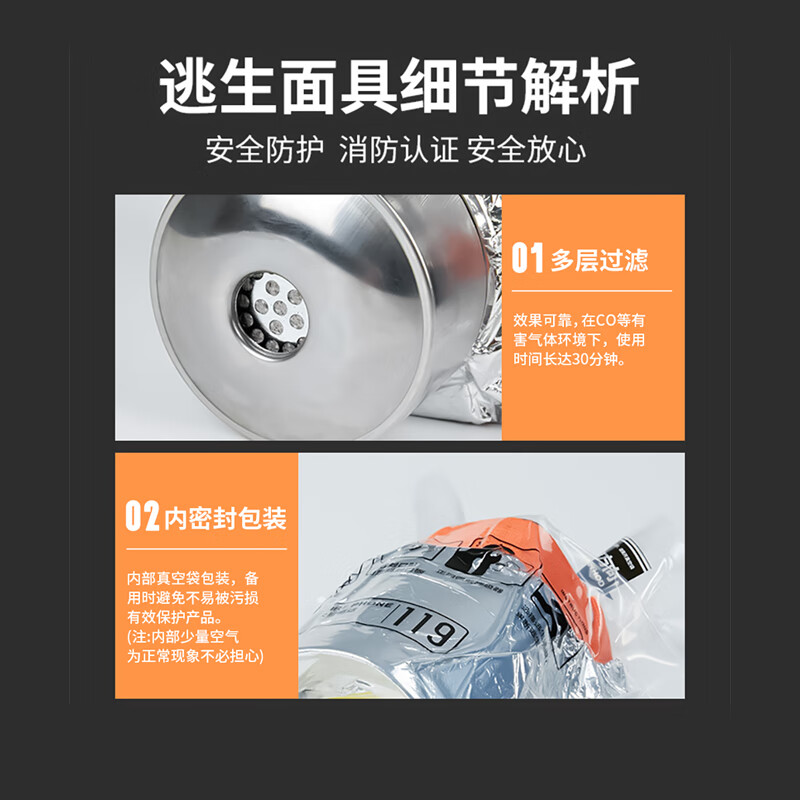 Gangqi fire mask gas mask anti-smoke fire respirator mask hotel special fire mask 3C certified filter fire emergency escape self-rescue breathing equipment emergency kit