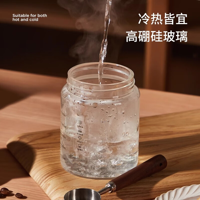 WELLMEET one-way exhaust coffee bean storage tank bean-raising tank coffee powder sealed tank wooden lid glass tea tangerine peel storage tank 1000ml one-way exhaust acacia wood coffee can