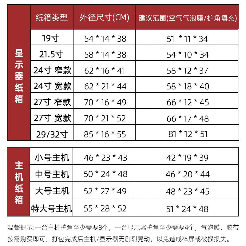 Computer packing box 2427-inch monitor packaging computer carton box host screen packaging express carton with foam corner protector customization carton + corner protector + 10 meters bubble film small host carton 46*23*43cm 5-layer thickening and super hard