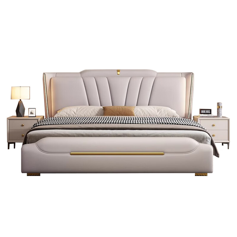 Modern simple Italian light luxury master bedroom double bed large bed storage bed furniture leather bed soft-packed bed leather bed wedding bed leather bed door-to-door delivery 1800mm*2000mm frame structure