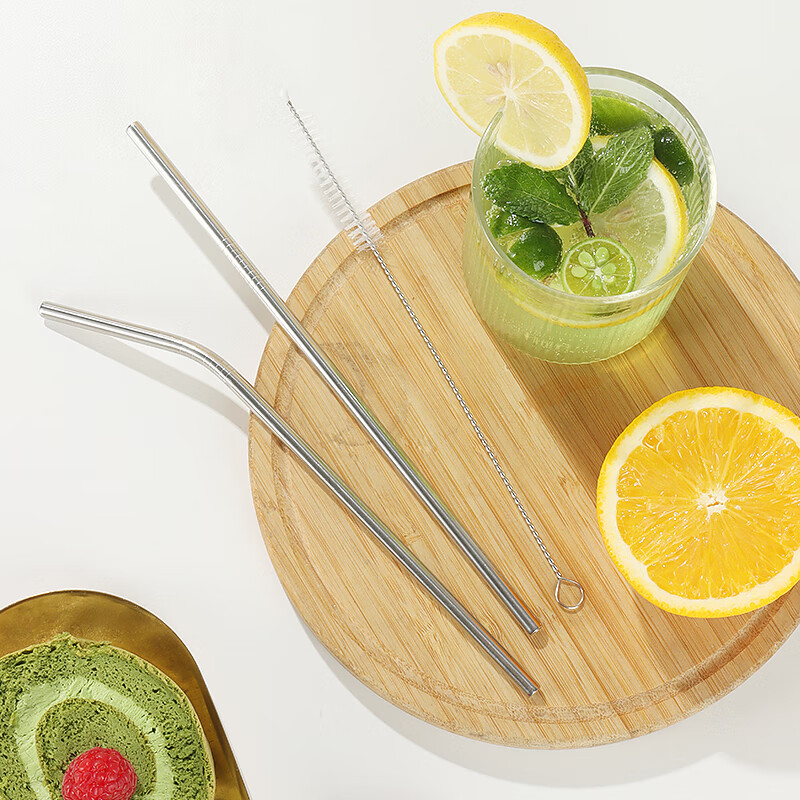 Baijie 304 stainless steel straws, non-disposable metal elbow creative milk tea long thick straws, two packs