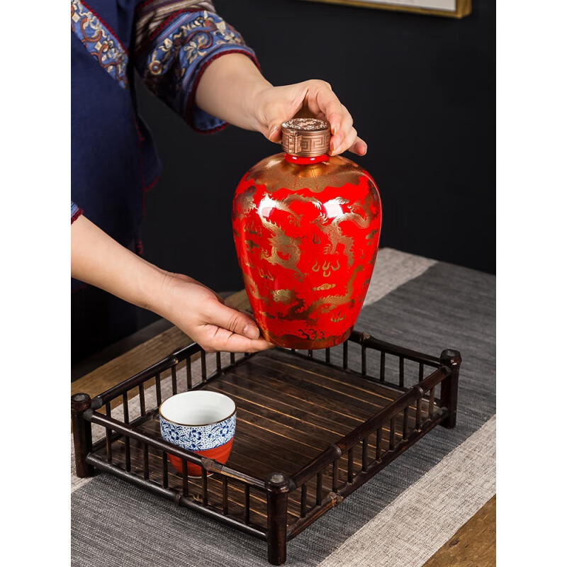 Miaopule 2025 Year of the Dragon Wine Bottle Porcelain Bottle Wine Bottle Wine Jar Wine Jar Household Empty Bottle Ceramic Retro Cellar Jingdezhen Dragon Bottle Burning 3 Jin Red Bottom Golden Dragon