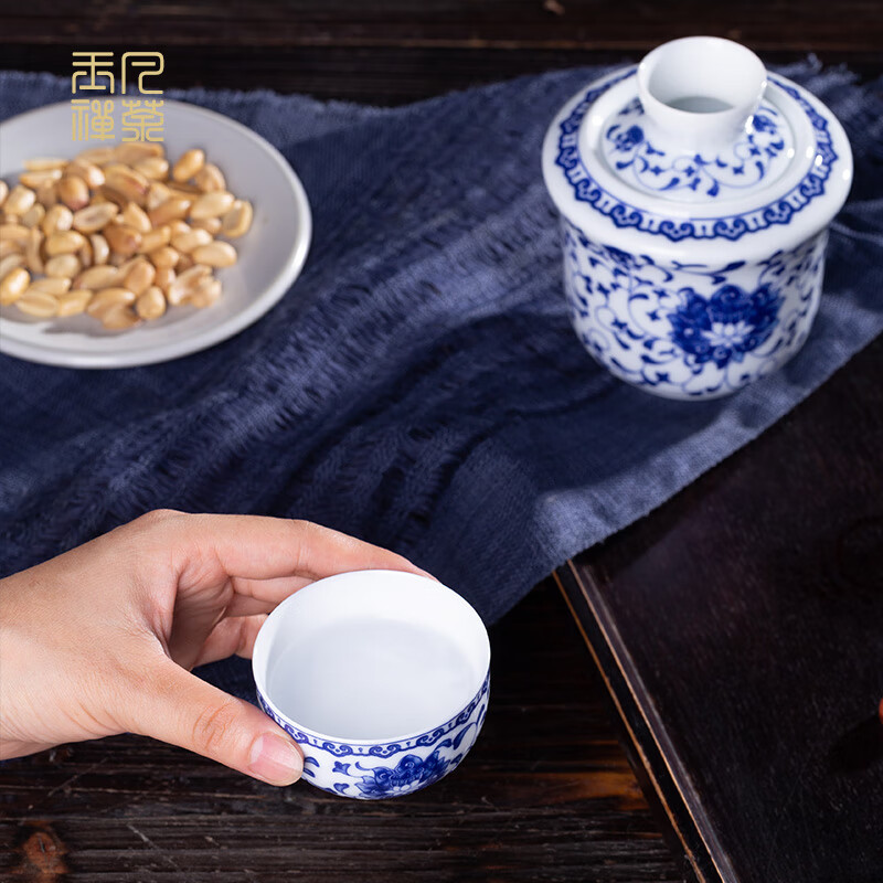 Jingdezhen Jingdezhen ceramic old-fashioned wine warmer household household hot wine pot 2 liang white wine yellow wine wine warmer set Fuguilian wine kettle 2 liang + 1 wine glass