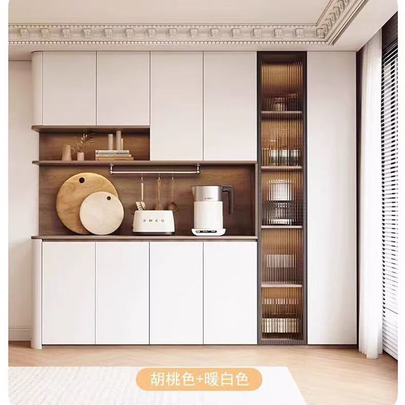 Payou sideboard integrated wall cabinet home living room small apartment large capacity multi-functional storage locker solid wood wine cabinet length 120*width 40*height 200cm off-white+log multiple doors