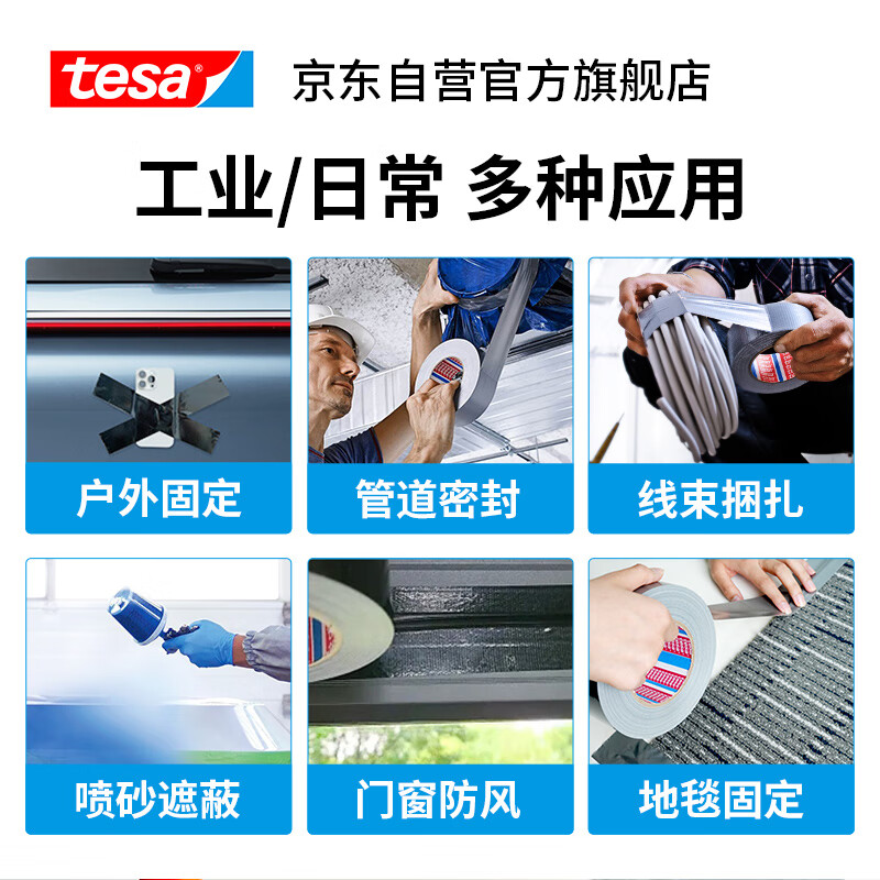 Tesa cloth-based windproof tape, strong glue, carpet fixing, traceless tape, hand-tearable film and television tape/pipe tent repair tape 4687 white 22m*48mm