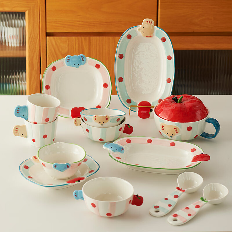 Siyue cute bowls, plates and tableware set, ceramic tableware set, wedding gift, housewarming gift, practical moving gift, food for 2 people - mixed color 20-piece set, gift box