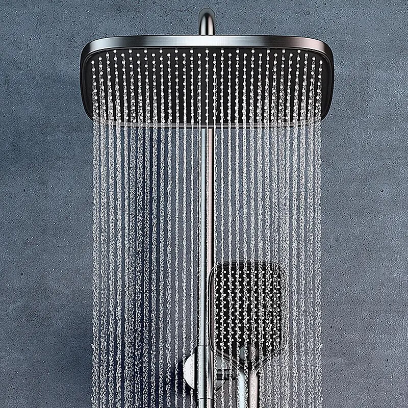 Hansgrohe Gun Gray Constant Temperature Shower Set Hydroelectric Digital Display Full Copper Supercharged Hot and Cold Water Shower White Shower Light Luxury Gray - Four Gears - Digital Display Hot and Cold Style