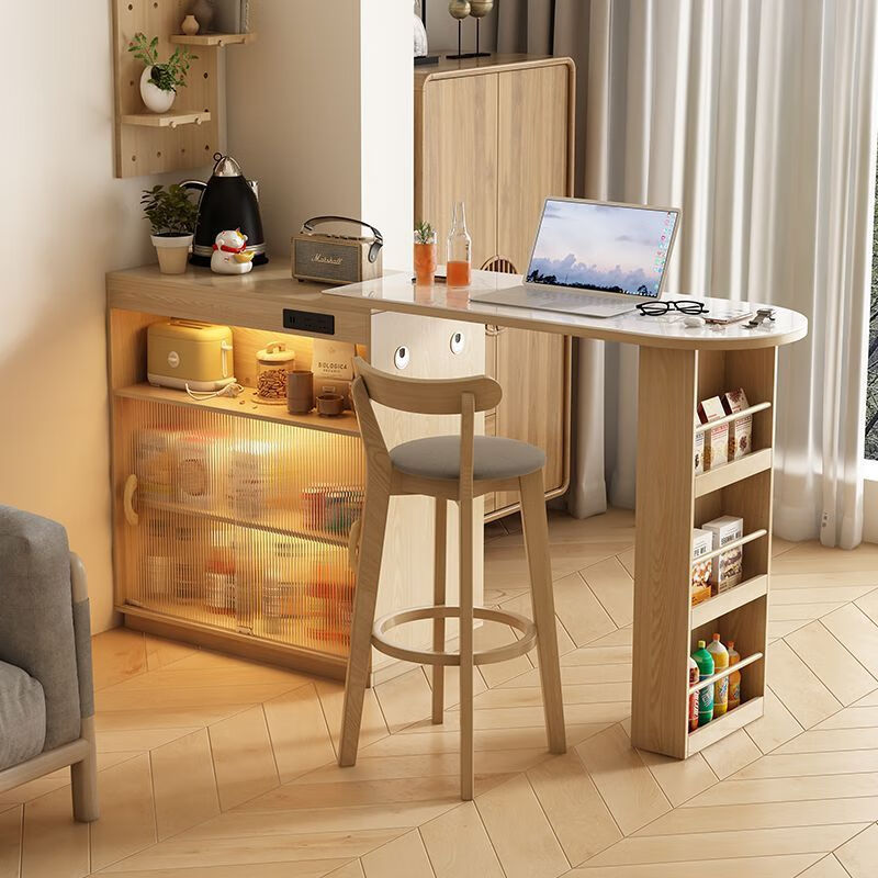 Maple Leaf Slate Bar Table Home Integrated Sideboard Living Room Island Dining Table Small Apartment Retractable Partition Storage New Style Log Color Bar Cabinet + Mobile Combination Table Including Sensor Light Socket Master Comes to Install