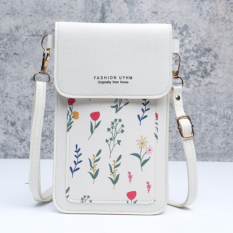 Dipur mobile phone bag hanging neck touch screen wallet mobile phone case crossbody small bag for women coin card holder waterproof mobile phone protective cover white flowers