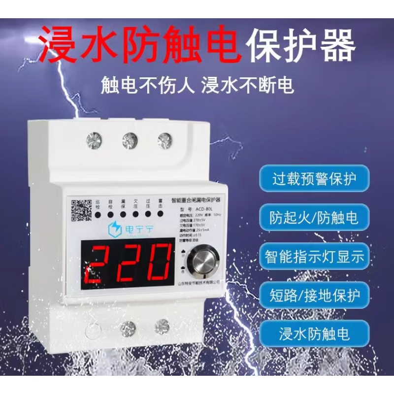 Intelligent water immersion anti-shock protector automatic reclosing leakage protector waterproof air switch ACD-80L 100A 2P