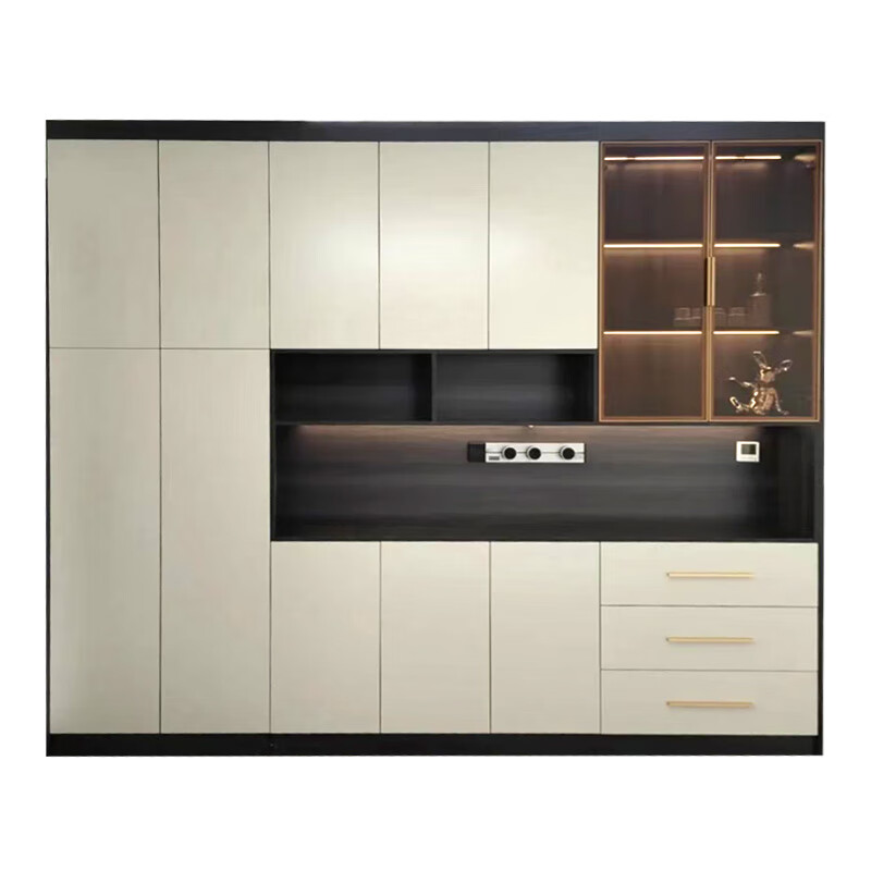 Wen Yijia custom-made integrated cabinets with simple modern style blister molded door kitchen integrated kitchen cabinets quartz stone countertops pet+quartz stone+ecological board 1 meter