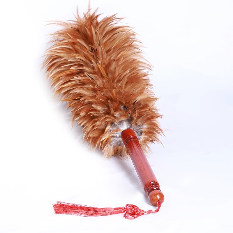 Deqi feather duster, dust removal, dust removal, non-shedding, solid wood handle cleaning duster, chicken neck feather duster 65cm