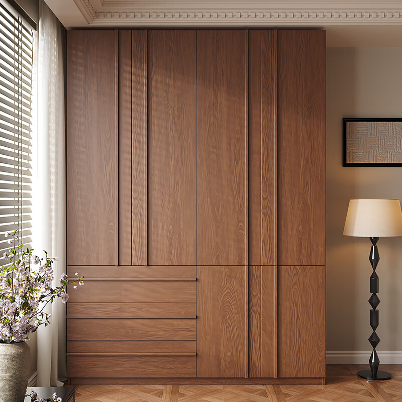 French poetry custom oak wardrobe solid wood mid-century style skeleton home master bedroom one door to top four-six door wardrobe 1.2 meters long * 2.2 meters high (three-door wardrobe) ENF maternal and child grade environmentally friendly antibacterial 18MM thickened oak