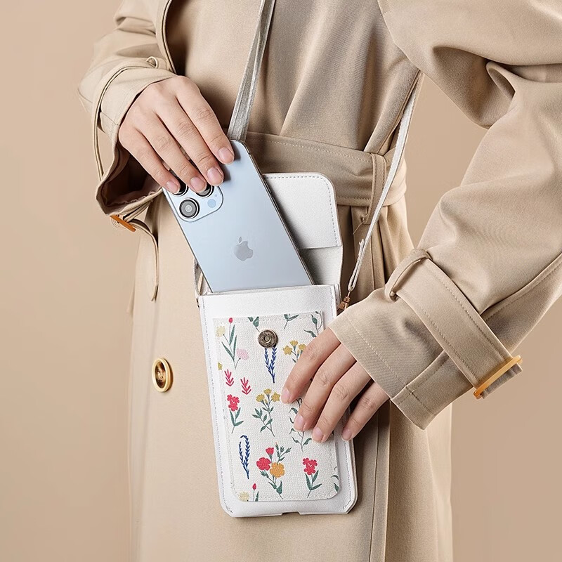 Dipur mobile phone bag hanging neck touch screen wallet mobile phone case crossbody small bag for women coin card holder waterproof mobile phone protective cover white flowers