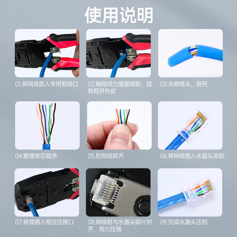 Shanze network cable pliers, crimping pliers, network crystal head, telephone crystal head, home professional three-use stripping, shearing and crimping pliers WJ-315