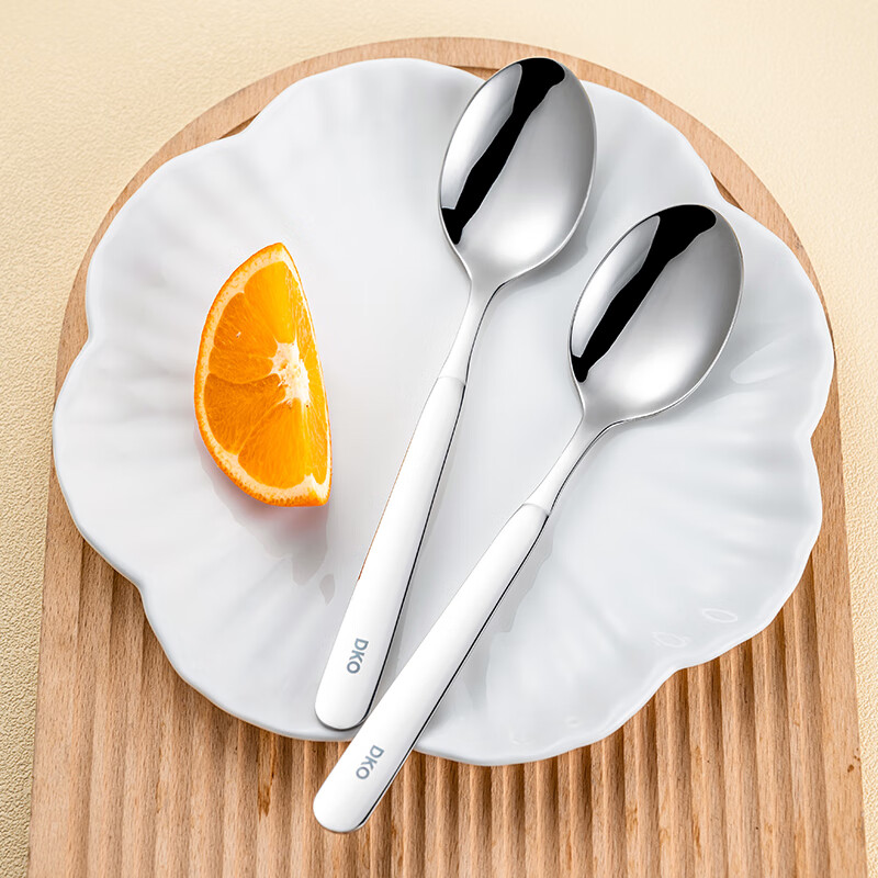 DKO316 stainless steel spoon household long handle spoon eating spoon western food spoon ins style high-looking round spoon dessert spoon small size * 1 pack 316 stainless steel