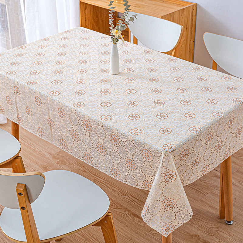 An Junsheng PVC tablecloth waterproof, anti-scald and anti-oil, no-wash table mat, rectangular plastic rubber coffee table mat, living room tablecloth for home use 005-beige 100x138cm (suitable for small dining table)