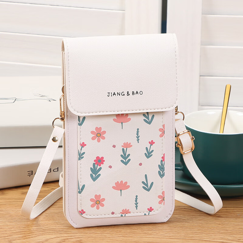 Dipur mobile phone bag hanging neck touch screen wallet mobile phone case crossbody small bag for women coin card holder waterproof mobile phone protective cover white flowers