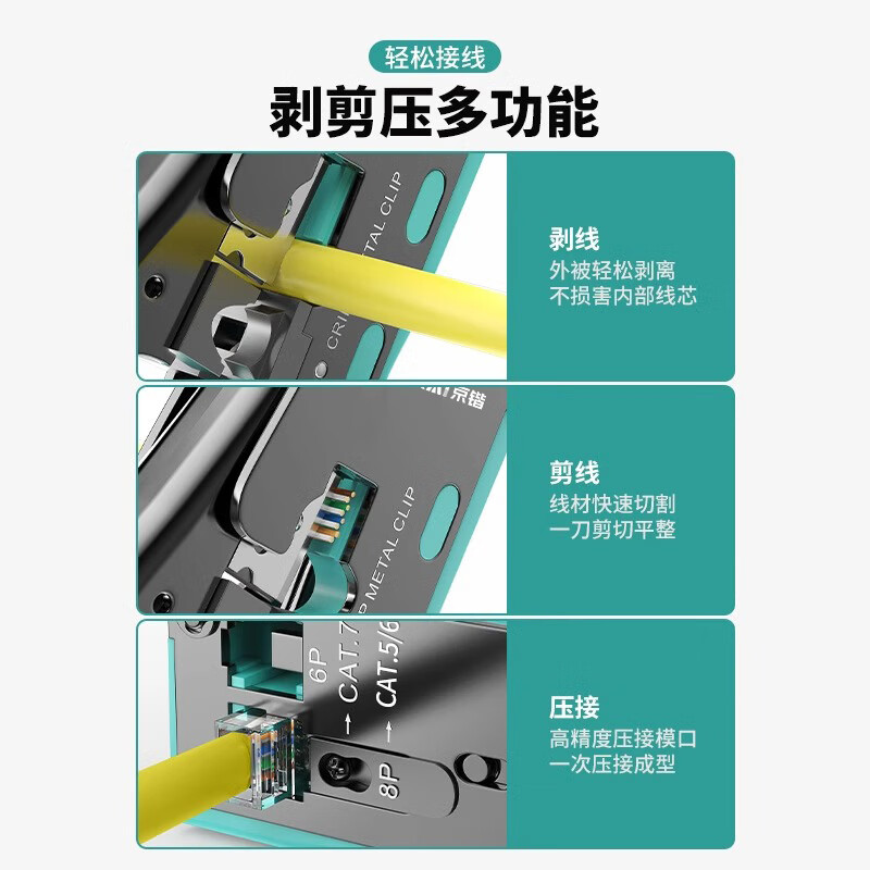 Jingkai multifunctional network cable pliers network telephone line crystal head wire stripping and crimping pliers Category 6 Category 7 with dovetail clamp through hole