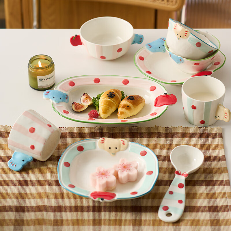 Siyue cute bowls, plates and tableware set, ceramic tableware set, wedding gift, housewarming gift, practical moving gift, food for 2 people - mixed color 20-piece set, gift box