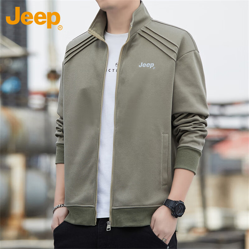 JEEP Jeep Jacket Men's Autumn and Winter Casual Stand Collar Jacket Men's Loose Trendy Clothes Men's Military Green XL