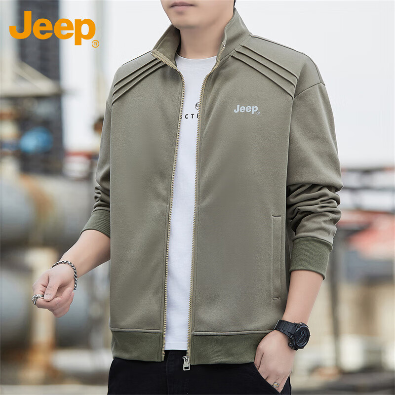 JEEP Jeep Jacket Men's Autumn and Winter Casual Stand Collar Jacket Men's Loose Trendy Clothes Men's Military Green XL