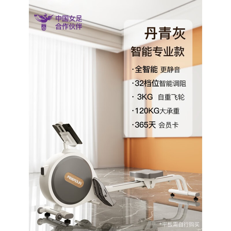 FEIERDUN fed super fat-burning smart rowing machine home training magnetically controlled silent rowing machine sports Danqing gray smart professional version 32-speed intelligent adjustment