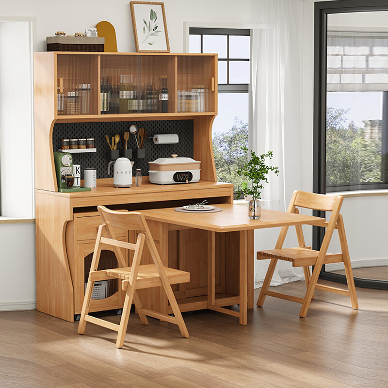 Jianxin solid wood folding dining table small apartment household dining table and chair combination movable dining table sideboard dining table integrated 5914