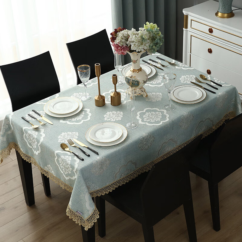 Bansheng European rectangular dining table tablecloth living room home coffee table cloth lace square tablecloth Leman Fei-blue 140*200cm (including lace)