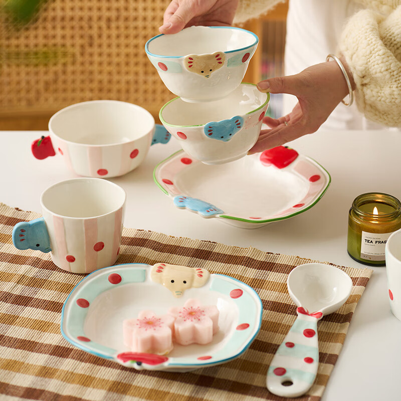 Siyue cute bowls, plates and tableware set, ceramic tableware set, wedding gift, housewarming gift, practical moving gift, food for 2 people - mixed color 20-piece set, gift box