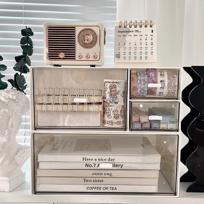 Laishuhui ins desktop storage box acrylic office drawer-type cosmetics storage rack student desk stationery organization heightening three drawers