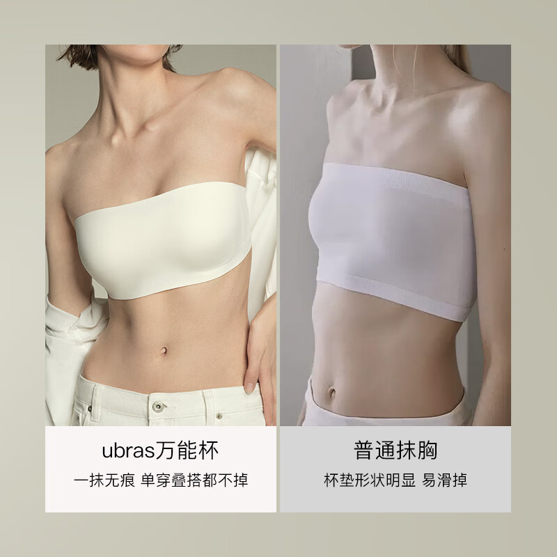 Ubras Yu Shuxin's same style 25 new seamless cup shoulder straps tube top non-slip breathable large and small breast liquid foundation underwear bra invisible skin (original skin naked) Yu Shuxin's same style L A80/B80/C80