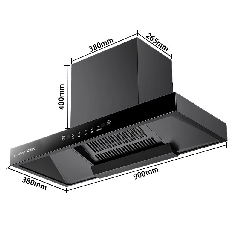 Royalstar range hood household range hood large suction top suction range hood first level energy efficiency European rental room hood gas stove set brand subsidy trade-in 900 wide body touch screen + automatic cleaning + door-to-door installation