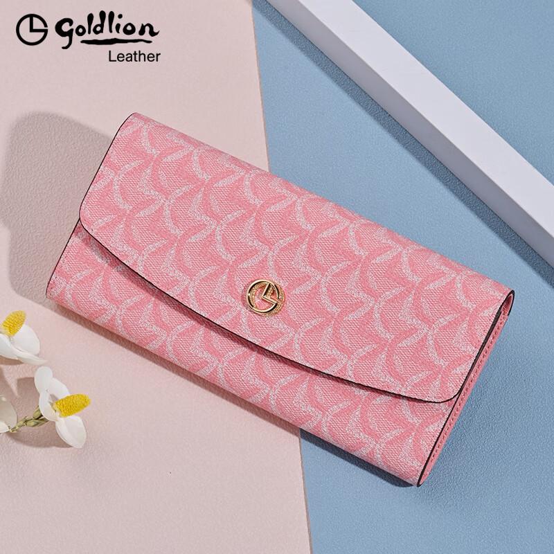 Goldlion Wallet Women's 2025 New Simple Small Fresh Clutch Fashionable Versatile Multifunctional Large Capacity Long Wallet Elegant Pink
