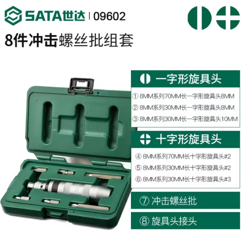 SATA Impact Screwdriver Knock Driver Screwdriver Set 8pcs 09602
