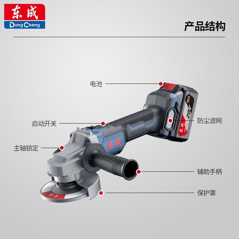 Dongcheng 20V brushless lithium battery cordless angle grinder DCSM03-100 rechargeable fine handle grinder grinder Dongcheng DCSM03-100 bare metal