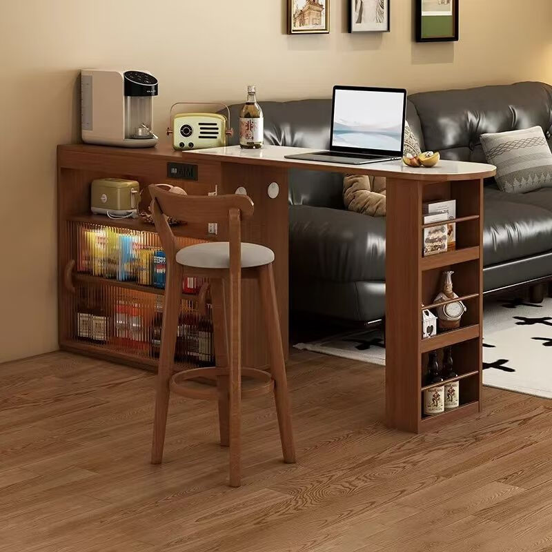 Maple Leaf Slate Bar Table Home Integrated Sideboard Living Room Island Dining Table Small Apartment Retractable Partition Storage New Style Log Color Bar Cabinet + Mobile Combination Table Including Sensor Light Socket Master Comes to Install