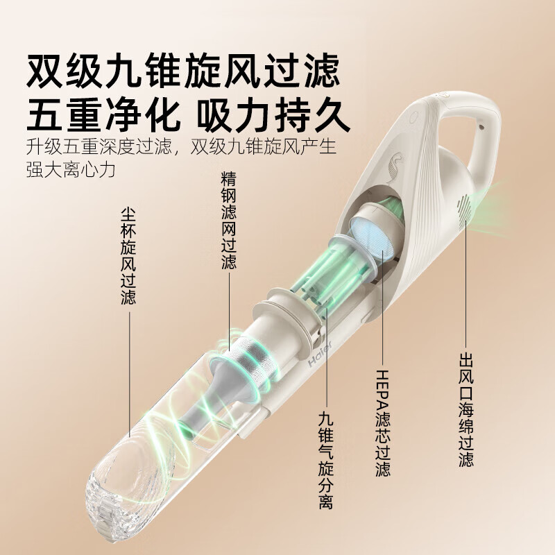 Haier wireless suction and mopping all-in-one vacuum cleaner for home and car, lightweight pet, portable dust collector, high power, high suction, dry and wet mop, multi-purpose, easy suction, Q49W New Year gift