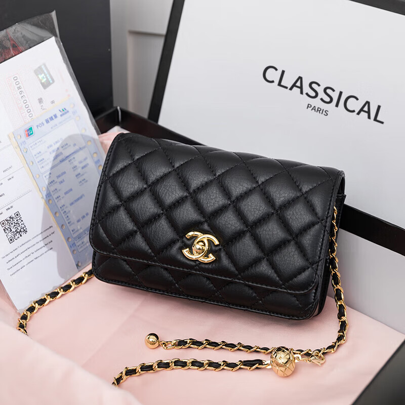 Chanel Little Chanel bag for women 2024 new style trendy genuine leather flap bag shoulder crossbody small gold ball gold beads 01 white