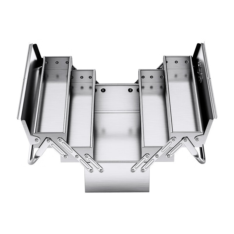 Delixi Electric Stainless Steel Tool Box Home Car Portable Large Thickened Three-Layer Folding Tump Storage Box Extra Large Tool Box 535mm-Three Layers Thickened