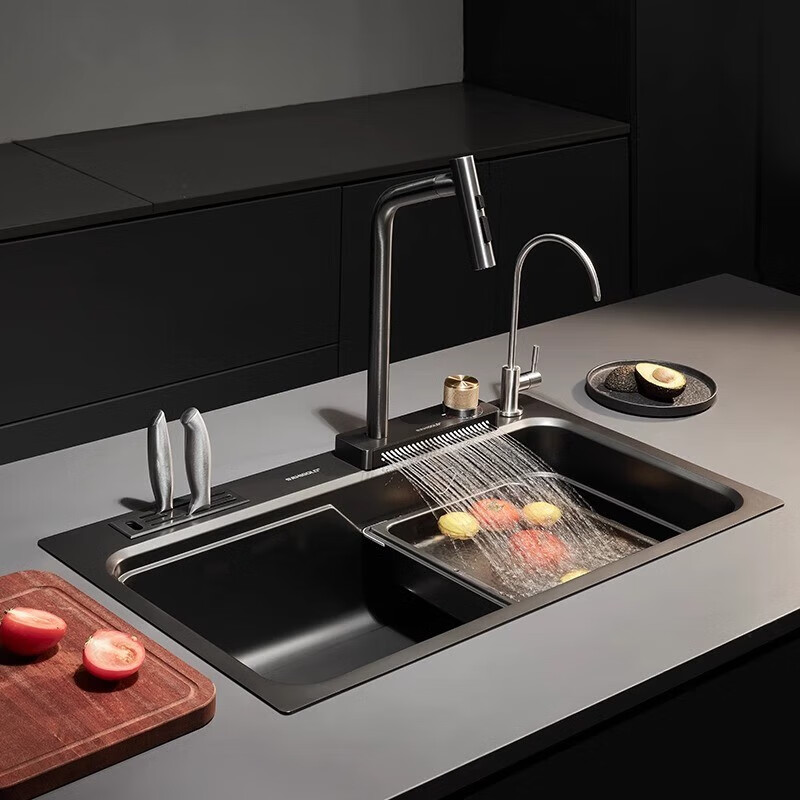 HIGOLD sink large single tank double step basin middle basin black titanium nano SUS304 stainless steel dishwashing sink menu basin BL920284F 680-470